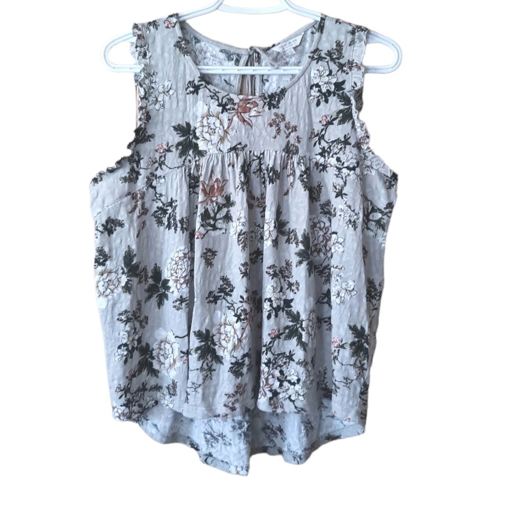 Lucky Brand Floral High Low Sleeveless Top Women's M Knit Cotton Relaxed Fit